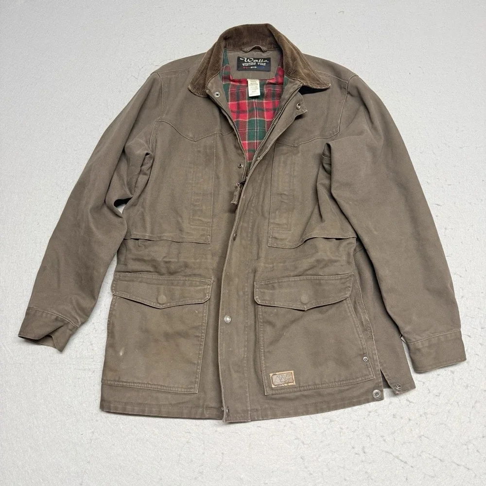 Vtg Walls Men's Medium Brown Field Barn Chore Coat Canvas Lined Corduroy Collar - Picture 1 of 15